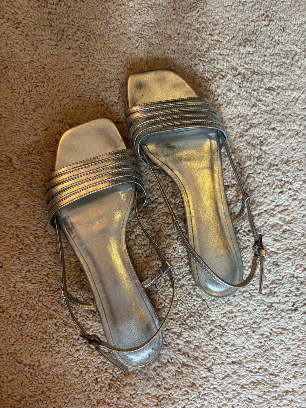 Reformation Metallic Silver Multi-Strap Square-Toe Sandals - Picture 2 of 3